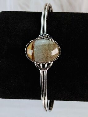 Vintage Silvertone and Multicolor Stone Cuff Bracelet